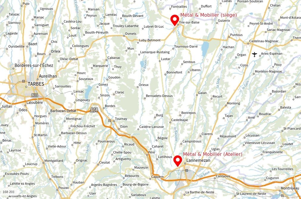 Carte montrant l'emplacement du siège et des ateliers de Métal & Mobilier